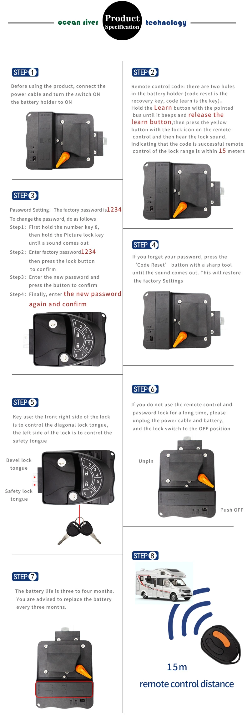 RV Entry Door Latch Handle Keyless Remote